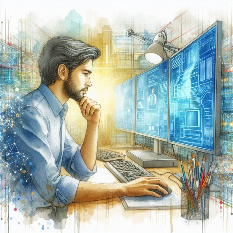 Man working in front of a computer.